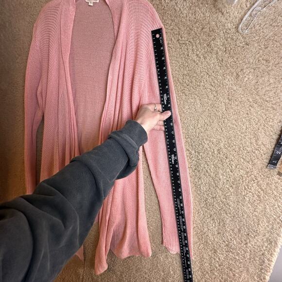 Eileen Fisher 100% Linen Cardigan Sweater Baby Pink Open Front Light Weight Sz L - Picture 9 of 11